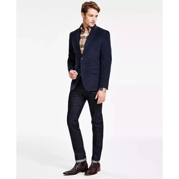 Tommy Hilfiger Mens Modern Fit Blue Corduroy Sport Coat Blazer soft Jacket 40R - Picture 3 of 13